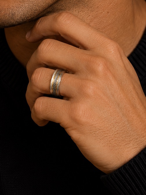 New 8mm Tungsten Ring Double Groove Damascus Yellow Gold Plated